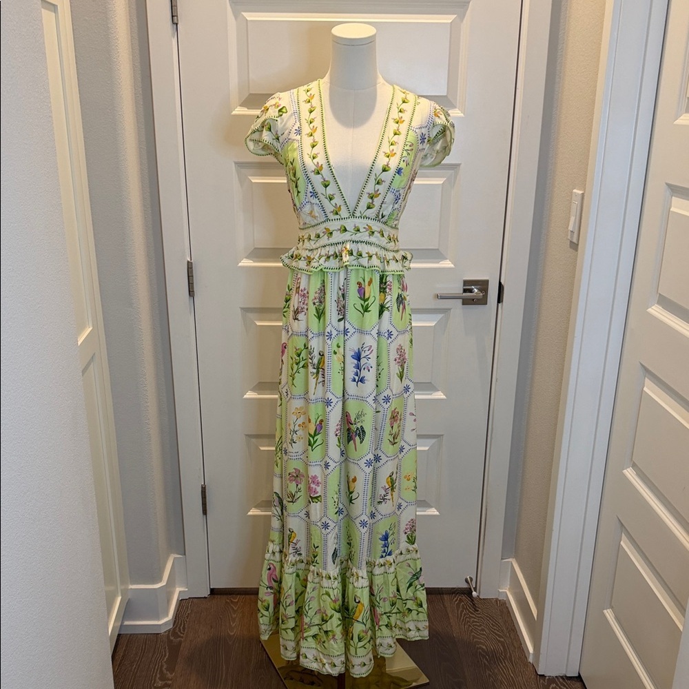 FARM Rio Floral Porcelain Green Long Dress Size S - Picture 4 of 11